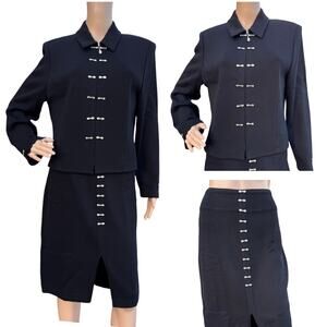 New St. John Evening by Marie Gray Black 2-Piece Skirt Suit, Size 12/10 Knit Set